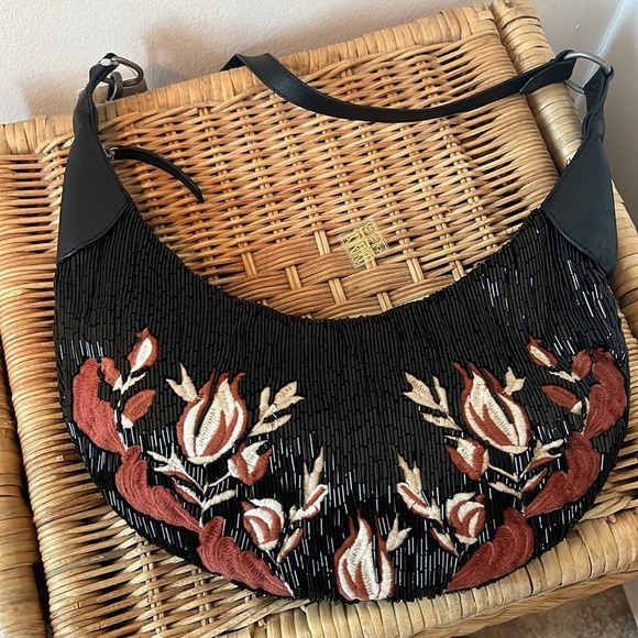 Free People Bugle Bead Clutch - Black NWT